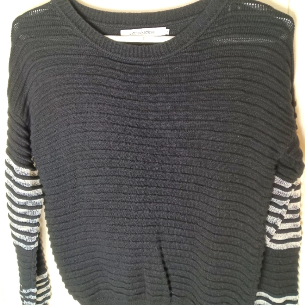Revolve Stitches & Stripes Sweater S Black with Sheer White Stripes on Arms